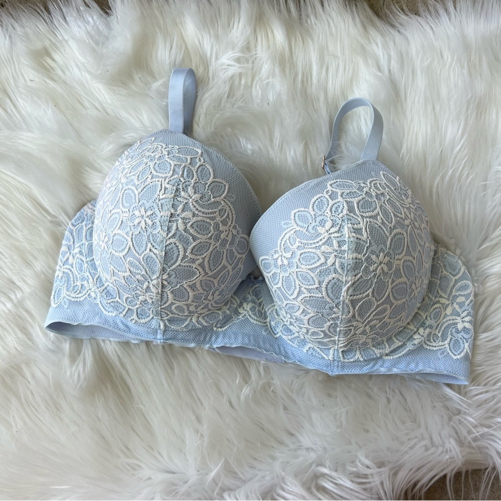 Aerie Baby Blue and White Floral Lace Lined Bra